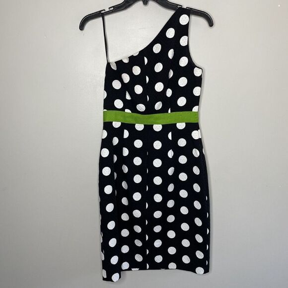 DAVID MEISTER Dress Womens 2 Black Polka Dot One-Shoulder Cotton Mini - Picture 4 of 8
